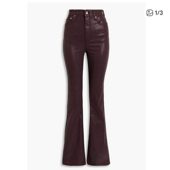 rag & bone Casey High Rise Flare Coated Denim Jeans Maroon Color Sz 29 - Picture 2 of 14